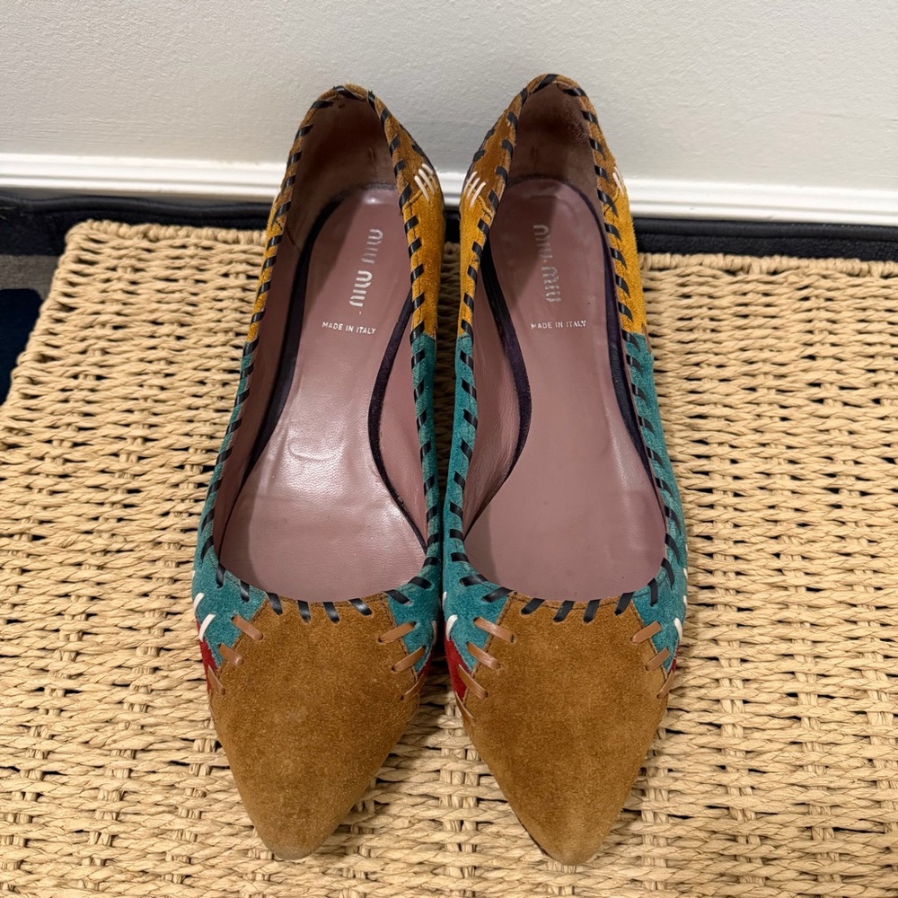 Miu Miu Vintage Y2K Patchwork Multicolour Suede Pointed-Toe Pumps 39/8.5 - Picture 3 of 9